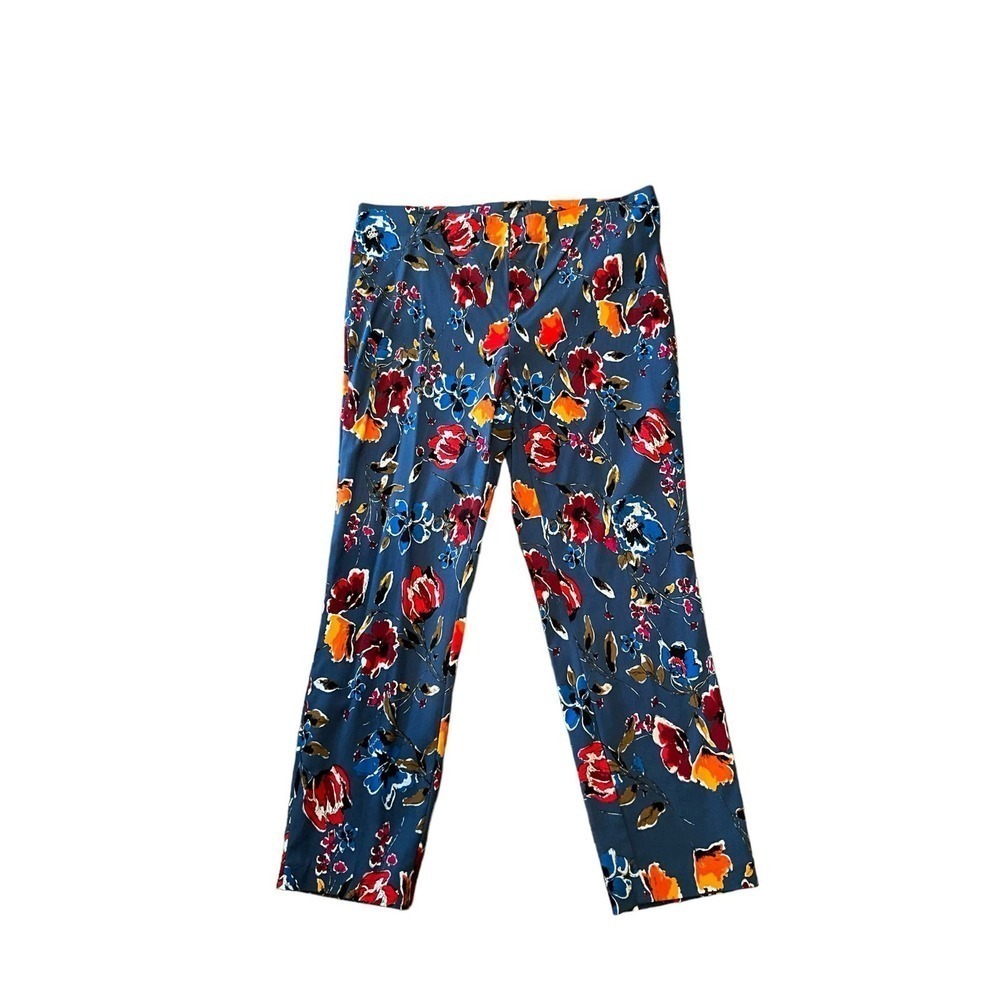 Jules &‎ Leopold Capri Pant Women's Size L Blue Floral Elastic Waistband Pull-On